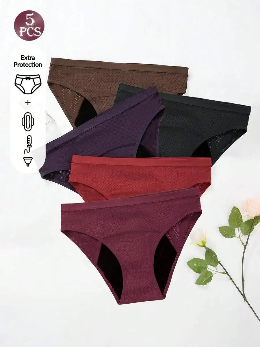 Period Panty Absorbent - 5 Pcs Women Solid Color Absorbent