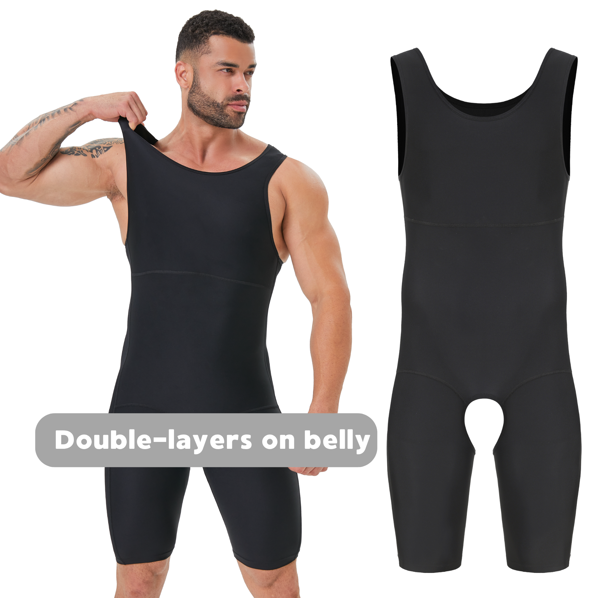 Men's Double Layer Tummy Contr - Shapewear Bodysuit Firm ulasan dan harga