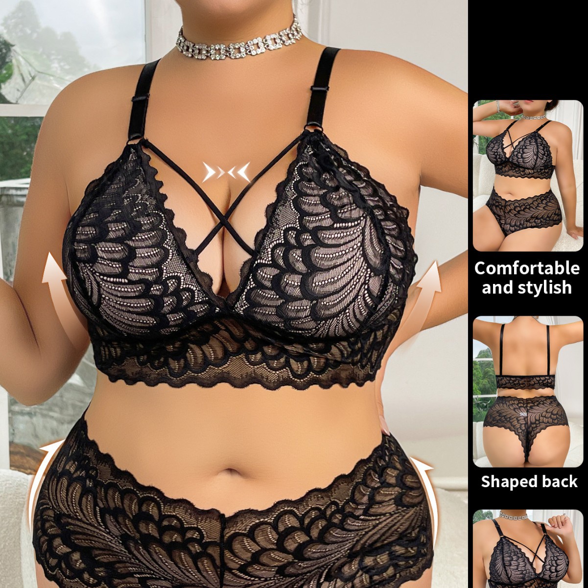 Plus Size Lingerie Set Wire-Fr - Seamless Underwear Women ulasan dan harga